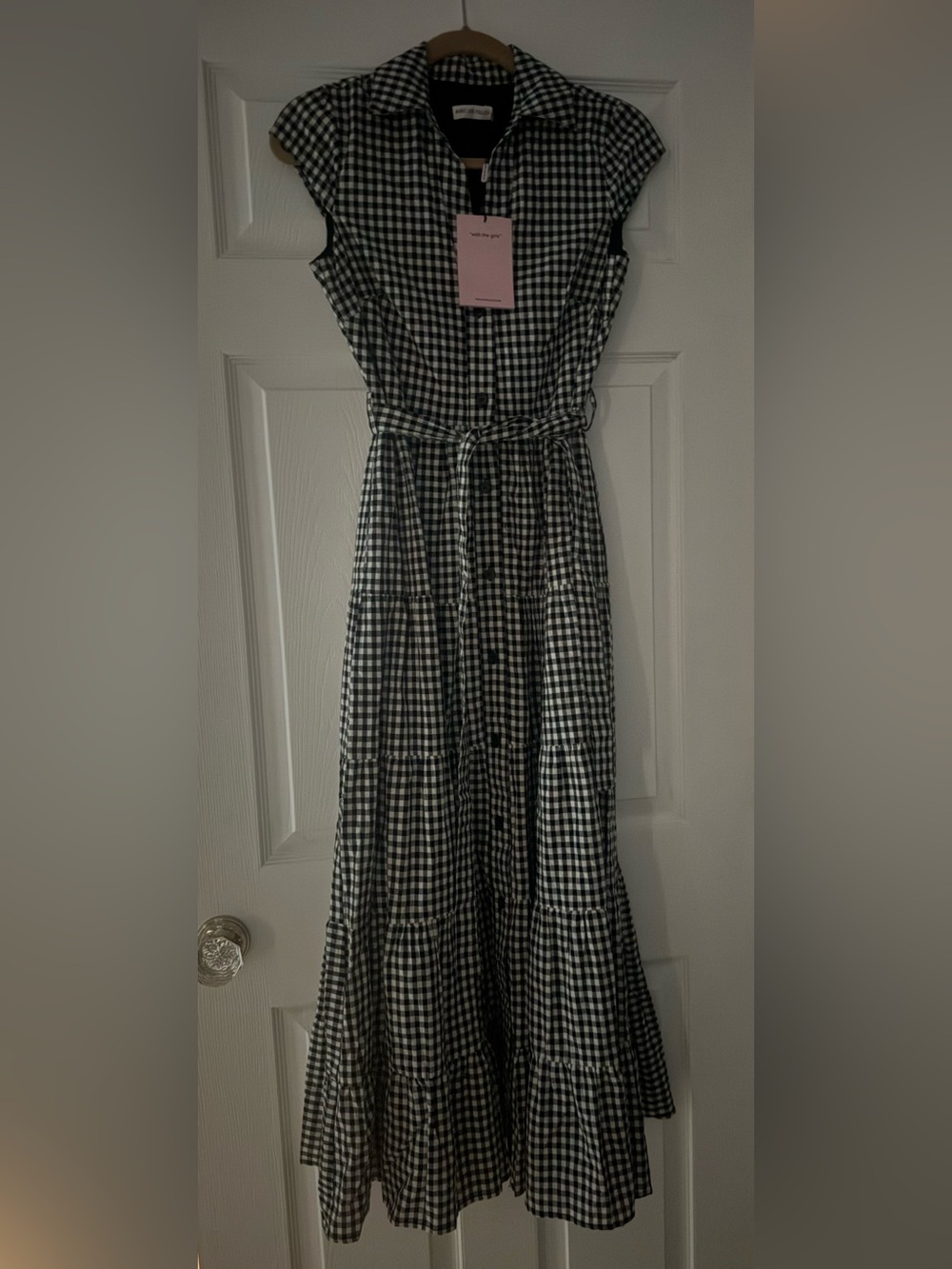 Avec Les Filles Black and White Gingham Maxi Dress Size 0 NWT
